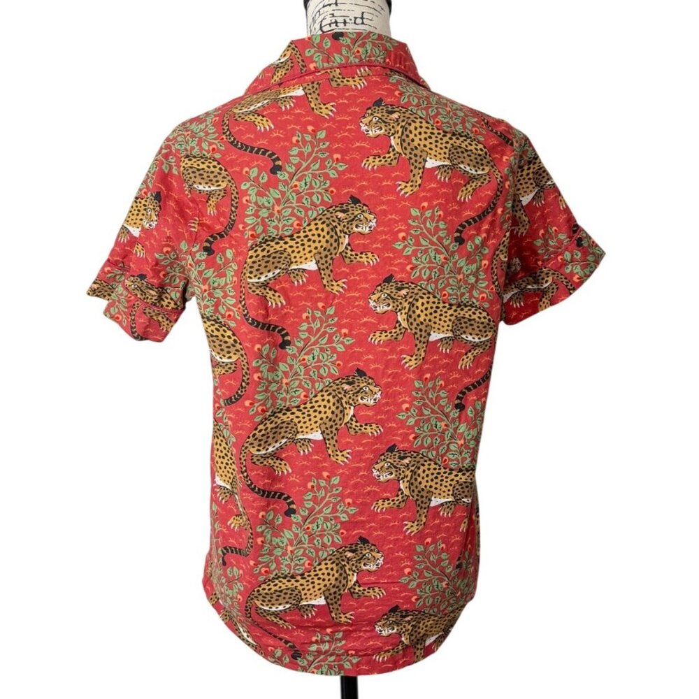 PrintFresh Womens XS Pajama Shirt Red Bagheera Leopard Short Sleeve Button-Up - Picture 4 of 9